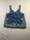 Meadow Rue by Anthropologie Tank Top Womens Size 4 Blue Embroidered Denim