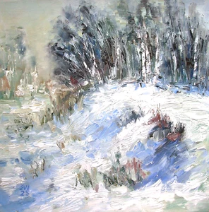 Winter Landscape Original Oil Painting Wall Art Wall Decor Canvas 12x12 inches - Picture 1 of 3