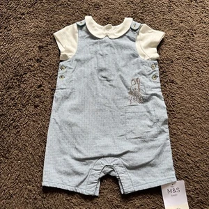 BNWT Peter Rabbit @M&S Baby Boys 3-6 Months Blue Multi Dungarees & Bodysuit Set - Picture 1 of 10