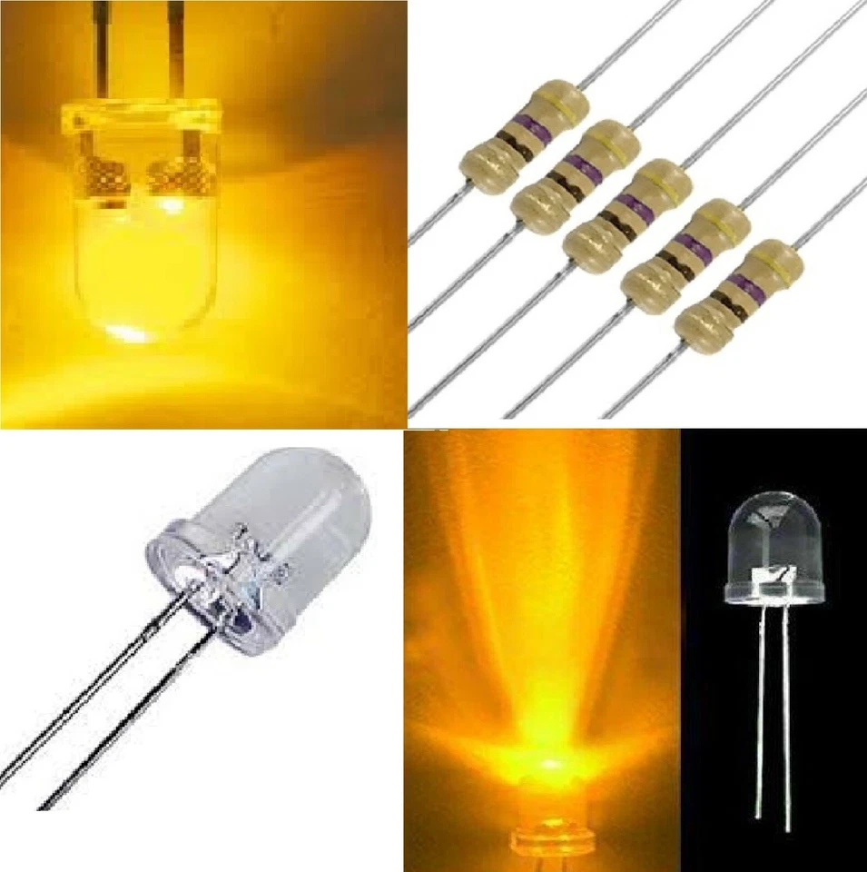 10 Pz. DIODI LED 10mm GIALLO alta luminosità + RESISTENZE omaggio PROFESSIONALI - Immagine 1 di 1