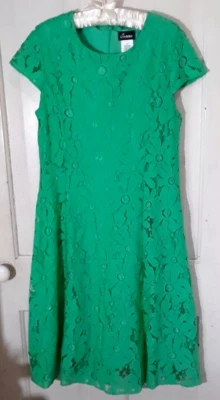 Vestido estilo cambio de encaje verde margarita Jemma años 80 vintage talla 14 hecho en EE. UU. Foto 1 de 4