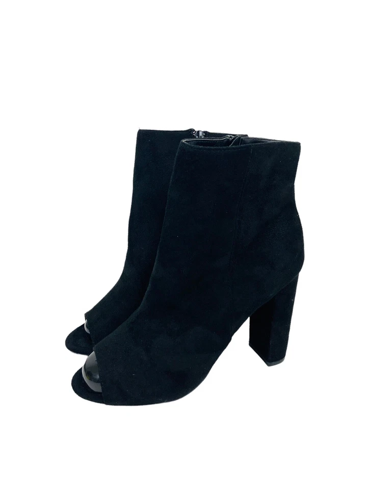 Botines Wild Diva Lounge para mujer punta abierta tacón bloque cremallera lateral gamuza negros talla 8 Foto 1 de 4