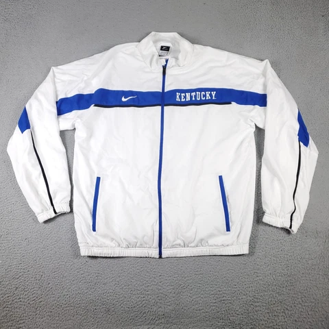 Nike Kentucky Wildcats Jacket Mens 2XL White Blue Full Zip Up Windbreaker * Cover