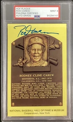 Rod Carew Signed Gold HOF Plaque Postcard Yellow Twins Autograph PSA/DNA Mint 9 - Image 1 of 3