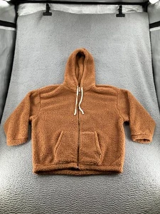 American Eagle Jacket Womens Large Brown Sherpa Fleece Soft Drawstring Full Zip - Picture 1 of 21
