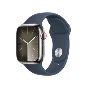 Apple Watch Series 9 (GPS+Cell) 41mm Silver Steel Case w/ Storm Blue Sport Band - Zdjęcie 1 z 5