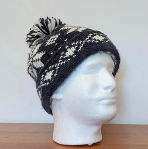AMERICAN EAGLE Knit Hat Adult One Size Black & White Snowflake Pom Pom - Picture 1 of 6