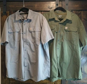 2 Carhartt Force Relaxed Fit Shirts XL Plaid Button Up Short Sleeve *READ* - Picture 1 of 17