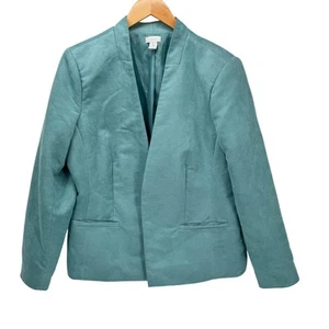 Chico's Blazer Womens Large Blue Open Faux Suede Jacket Coastal Lined + Pockets - Picture 1 of 8