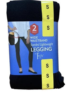 Paquete de 2 leggings ligeros de gamuza con cintura ancha negros Felina para mujer talla S Foto 1 de 4