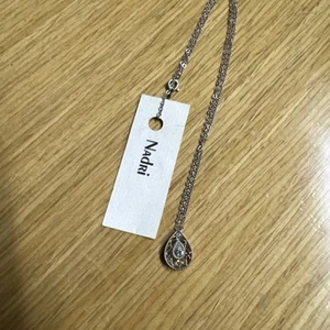 Nadri Crystal Rhodium Teardrop Pendant 16” Necklace Silvertone New With Tags - Picture 1 of 4