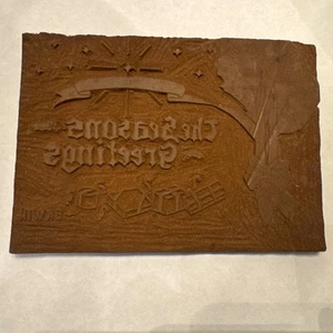 Vintage Buchdruck Druckblock Weihnachten The Season’s Greetings Kerzen Stern - Bild 1 von 9