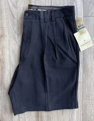 全新带标签 Tommy Bahama 男式黑色丝绸打褶卡片鲨鱼经典短裤,尺寸 36 — 第 1/4 张图片