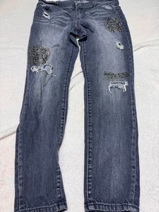 Vintage Reunion Juicy Couture Distress skinny jean size 12 With Rhinestones - Picture 1 of 12