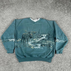Vintage Art Unlimited Sweatshirt Mens Large Moose Wilderness Crewneck USA 90s - Picture 1 of 17