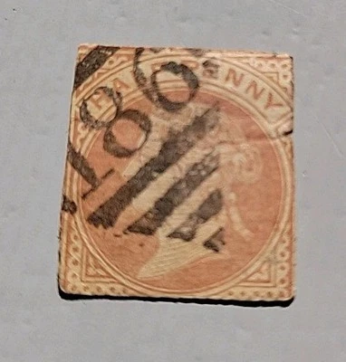 GREAT BRITAIN, QUEEN VICTORIA  half penny. I Think This Was Cut From A Post Card - Image 1 of 3