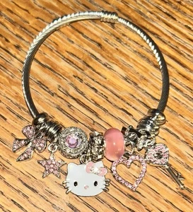 New Hello Kitty Pandora Inspired Charm Bracelet Necklace Moon Crystal Bead Sario - Picture 1 of 7