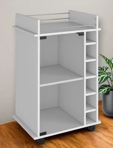 White Rolling Bar Cart With Wine Storage - Picture 1 of 8