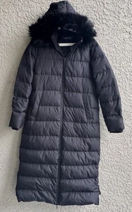Lands' End Womens Down Filled Puffer Long Black Hooded Parka Coat Sz M - Picture 1 of 13