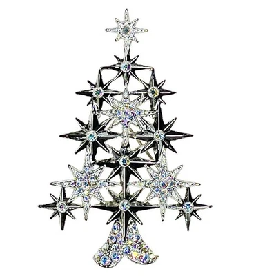 Kirks Folly Starlight Christmas Tree Pin  silvertone - Image 1 of 3