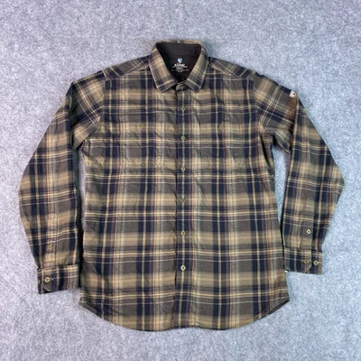 Kuhl Shirt Mens Small Brown Navy Plaid Button Up Long Sleeve Fugitive Flannel - Image 1 of 4