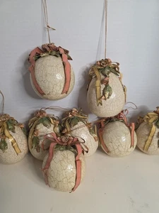 9 Decoupage Paper Mache Ornaments shape of the eggs and ball - Picture 1 of 11