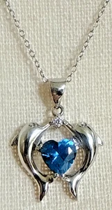 Collar Colgante Topacio Azul Saltando Delfines Plata Esterlina 18" - Imagen 1 de 6