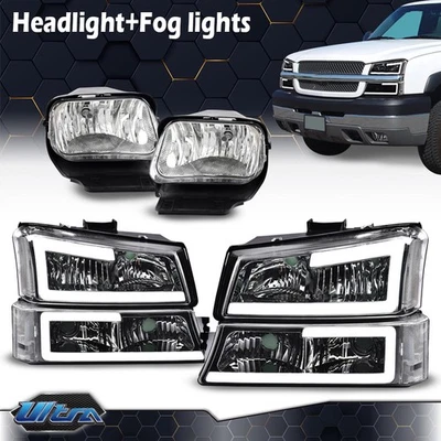 Faros transparentes LED DRL aptos para Chevy Silverado 2003-2006 + luces antiniebla de parachoques Foto 1 de 4