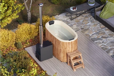 Hot Tub Badefass 95×185 cm Thermoholz mit Holzofen 35 kW, 2 Personen - Bild 1 von 4