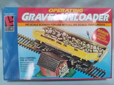 NEW OPERATING GRAVEL UNLOADER BONUS SIDE-TILT DUMP GONDOLA RAILROAD RR TRAIN CAR - Image 1 of 4