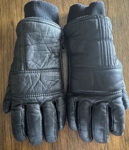 GRANDOE ~ Vintage schwarze Leder Skihandschuhe isoliert Logos & Handschuhclip Damen M - Bild 1 von 8