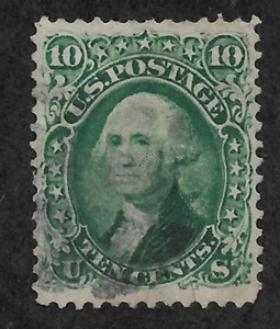US #68 (1861) 10c Washington - Green - Used - EFO: Dble transfer - Fine - Picture 1 of 2
