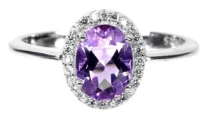 RING: BEAUTIFUL 925 STERLING SILVER PURPLE AMETHYST AND CUBIC ZIRCONIA CZ STONES - Picture 1 of 8