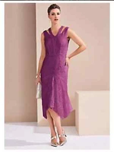 Kaleidoscope Size 10 Magenta Cut Out Shoulder Hanky Hem Lace Occasion DRESS £90 - Picture 1 of 1