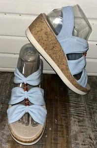 Bzees Sz 9 Roma Blue Denim Boho Canvas Bead Slingback Comfort Sandals Cork Wedge - Picture 1 of 9