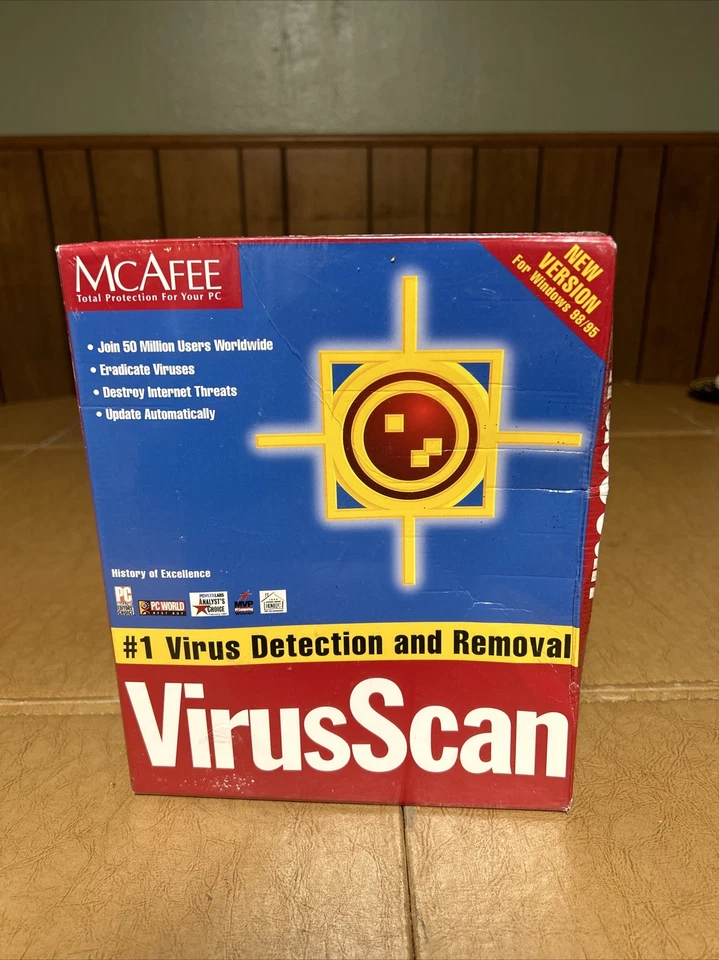 McAfee Virus Scan CD rom Win 98 95, NT workstation, 3.1, DOS, & OS/2 NEW SEALED - Image 1 of 4