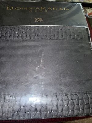 Donna Karan Home King Duvet Cover 2 King Shams Essential Silky Stripe Black - Image 1 of 4