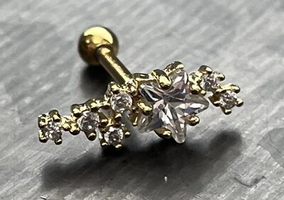 Anillo de barra de cartílago Tragus con racimo de gemas de circonita cúbica estrella 1 pieza 16 g 1/4" Foto 1 de 4