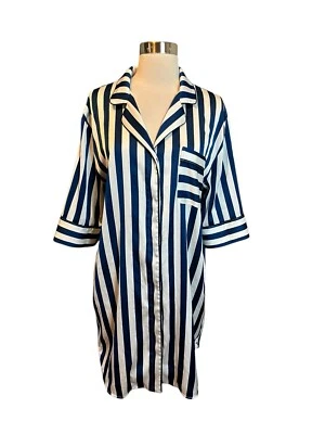 Рубашка для сна BED TO BRUNCH маленькая темно-синяя в полоску ночная рубашка пижама - Изображение 1 из 4