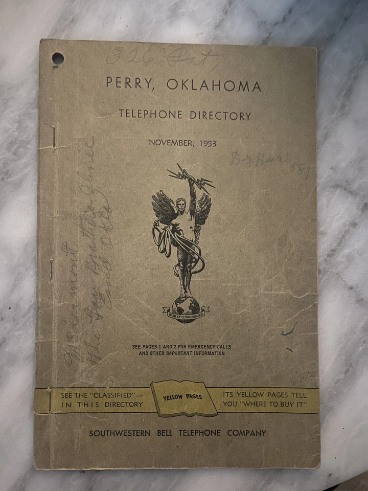 rare 1953 PERRY OKLAHOMA yellow pages southwestern bell telephone directory  - Image 1 of 4