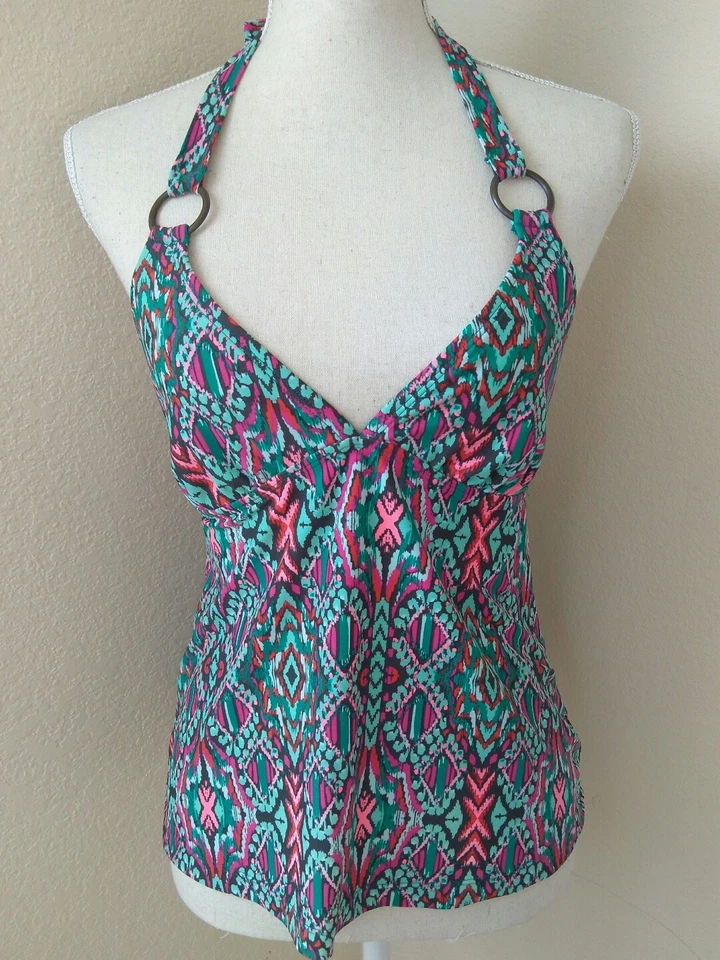 Converse Womens Size Small Tankini Swim Top Halter Pink Green Purple Multi Color - Image 1 of 4