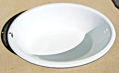 Large Enamel Ware Tub Basin Oval Wash Bowl 25 1/2 White Blue Baby Bath Farmhouse - Image 1 of 4