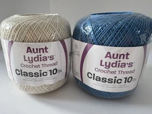 Aunt Lydia's Classic Crochet Thread Size 10~Lot Of 2~Antique White & Blue Hawaii - Picture 1 of 7