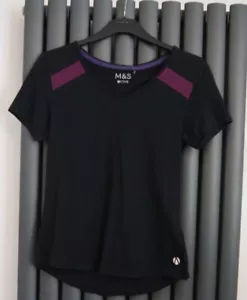 New Ex Chain Store black & purple gym top t-shirt size 8 yoga soft feel - Picture 1 of 4