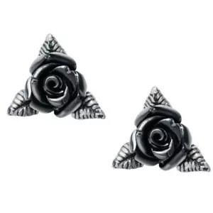 Alchemy Gothic Ring O' Roses Black Rose Ear Studs Earrings English Pewter E447 - Picture 1 of 4