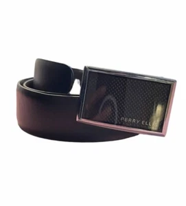 Perry Ellis Mens Genuine Leather Belt With Carbon Fiber Buckle - Size 30/75 - Picture 1 of 2