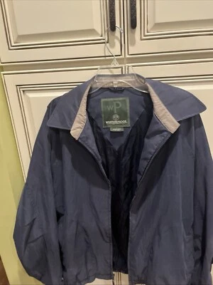 防水微型绒面革浅夹克海军蓝全拉链内衬口袋 L 码 — 第 1/4 张图片