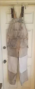 Vintage Distressed CARHARTT R28 BRN 40x32 Cotton Duck Carpenter Bib Overalls 'E' - Picture 1 of 20