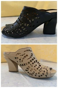Earthies Laguna Women's Heeled Sandal w/ Cutouts in Putty or Black Size 7 B - Picture 1 of 11