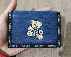 ORNET Trifold Denim Wallet Blue – Teddy Bear Embroidery - Picture 1 of 10